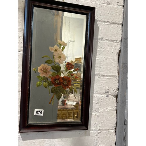 675 - Pair Edwardian hand painted flowers on glass in wood frames