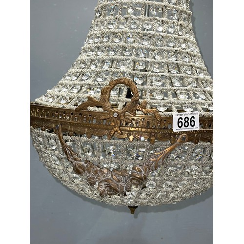 686 - Large chandelier with 3 stags heads holding smaller lights