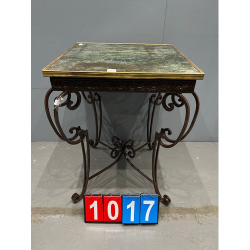 1017 - French wrought iron based marble top table . marble A/F