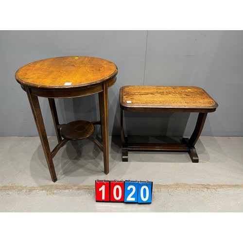 1020 - Edwardian inlaid table + deco oak table