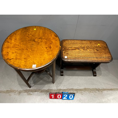 1020 - Edwardian inlaid table + deco oak table