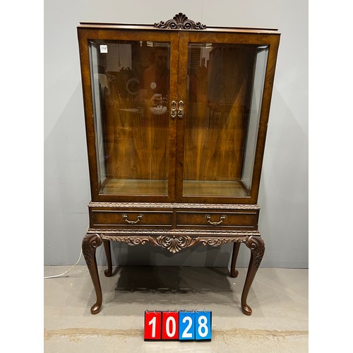 1028 - Burr walnut queen Anne leg display cabinet