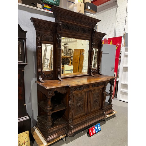 1036 - Superb Victorian carved oak mirror back sideboard