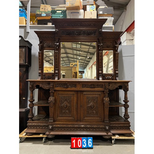 1036 - Superb Victorian carved oak mirror back sideboard