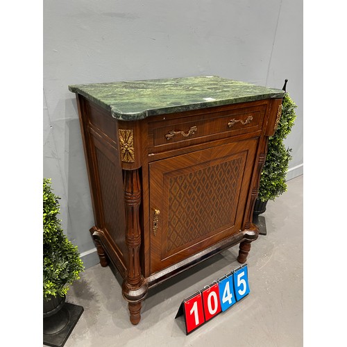 1045 - French marble top console table/cabinet