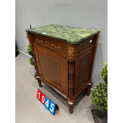 1045 - French marble top console table/cabinet