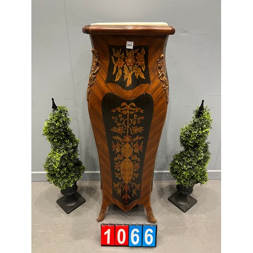 1066 - Superb tall French marble top stand marquetry inlaid marble A/F on corner