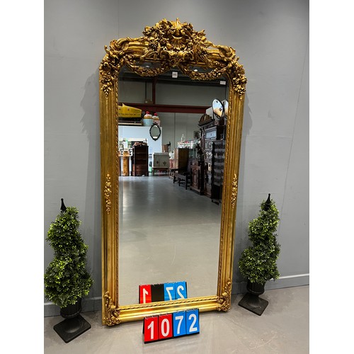 1072 - French ornate gilt mirror 3ft wide 6ft tall