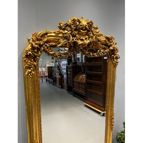 1072 - French ornate gilt mirror 3ft wide 6ft tall