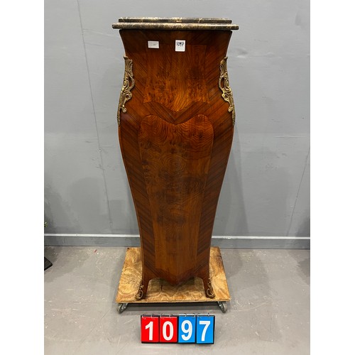 1097 - Marble top French walnut tall stand impressive