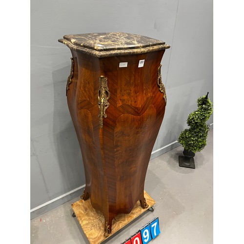 1097 - Marble top French walnut tall stand impressive