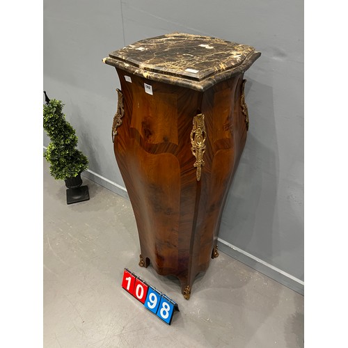 1098 - Marble top French walnut tall stand impressive