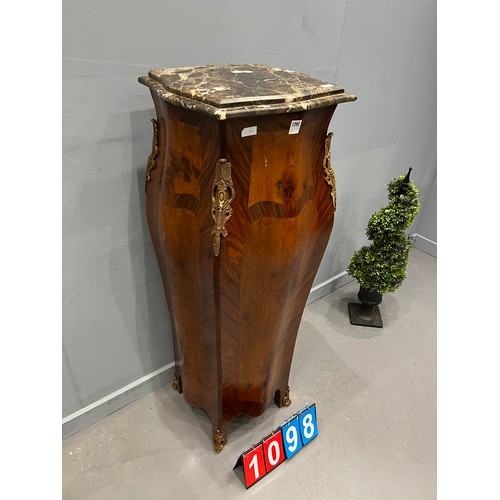 1098 - Marble top French walnut tall stand impressive