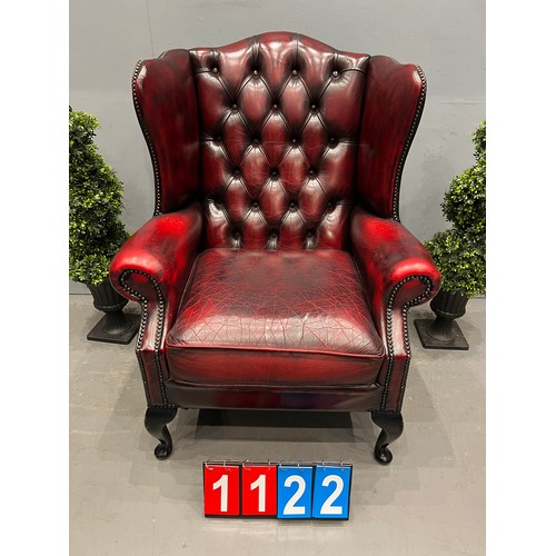 1122 - Leather chesterfield wing back chair