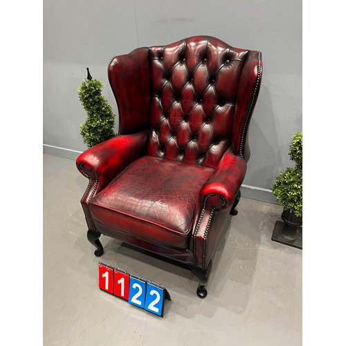 1122 - Leather chesterfield wing back chair