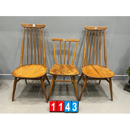 1143 - 3 Blonde ercol chairs A/F