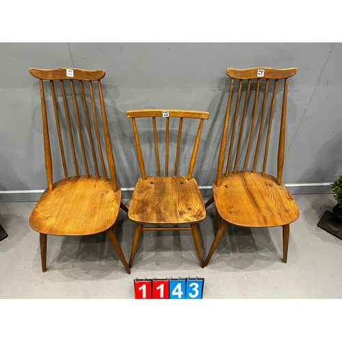 1143 - 3 Blonde ercol chairs A/F