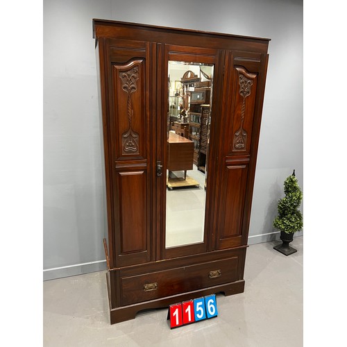 1156 - Victorian mirror fronted wardrobe