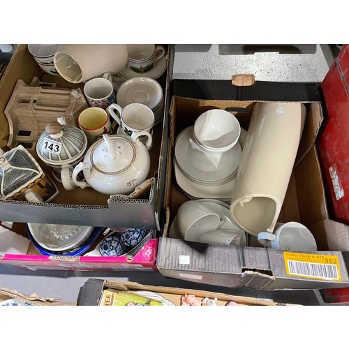 143 - 5 Boxes pottery etc