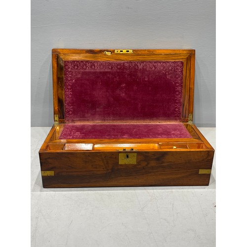 3 - Large Victorian brass inlaid writing box with secret drawer + 2 small boxes