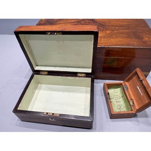 3 - Large Victorian brass inlaid writing box with secret drawer + 2 small boxes