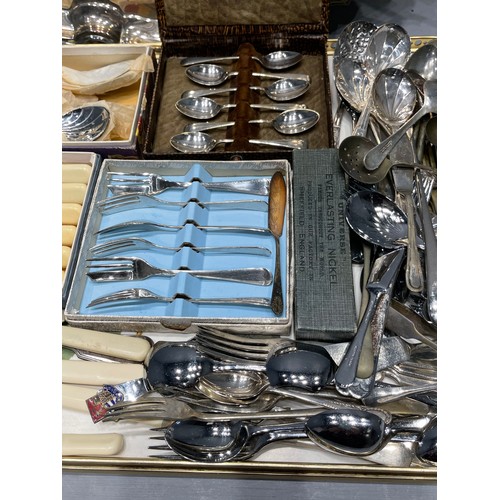 18 - Large silver plated tray + quantity cutlery etc