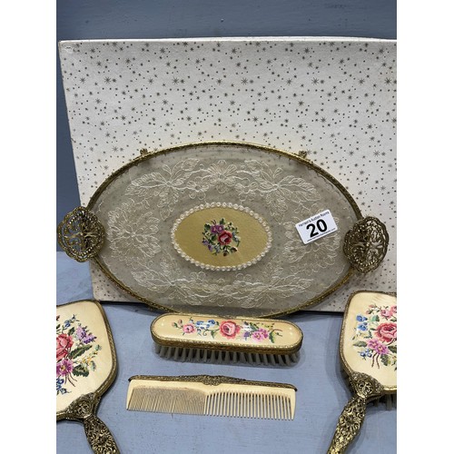 20 - Vintage petit point vanity set in original box