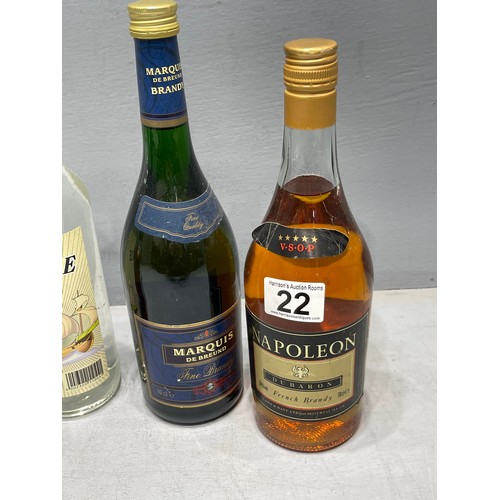 22 - Bottle napoleon brandy + navy rum + white rum + marquis brandy