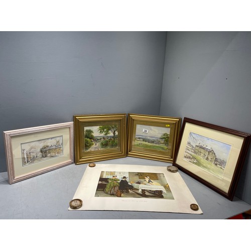 30 - 4 Framed watercoluors + 1 unframed picture
