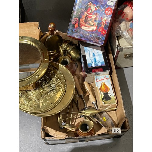 62 - Box brass ware etc