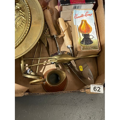 62 - Box brass ware etc