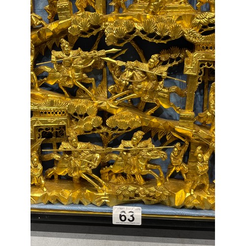 63 - Oriental gilt warrior wall hanging (no glass)