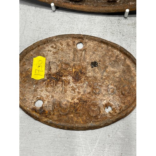 85 - 2 Cast iron train plaques