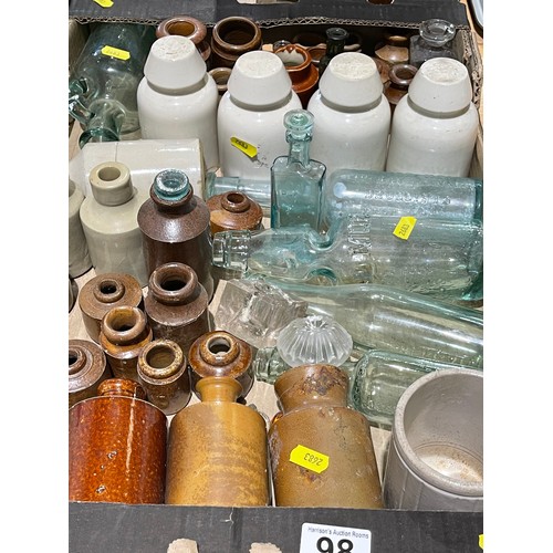 98 - Box old earthern & glass bottles