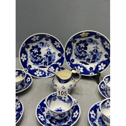 105 - Hilditch & son blue & white part tea set eskimo child 25 pieces