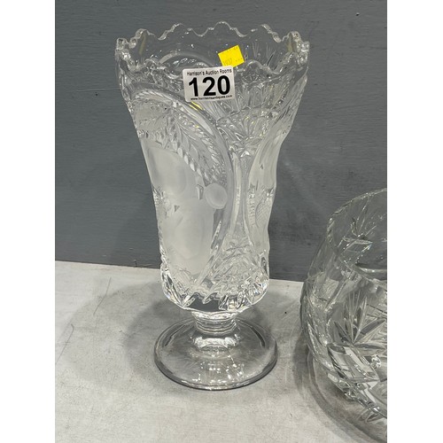 120 - Large cut glass bowl + large vase