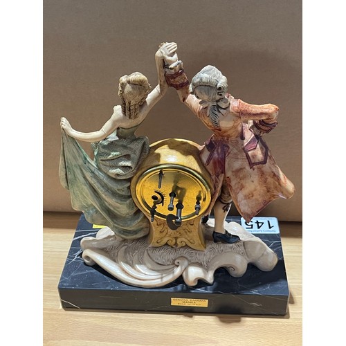 145 - Depose Italian clock with figures on marble plinth