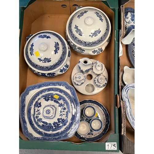 175 - 2 Boxes blue/white 'willow' etc pottery