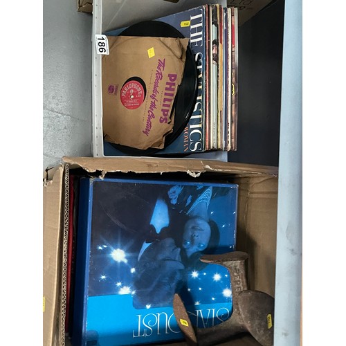 186 - 3 Boxes LP's + glass