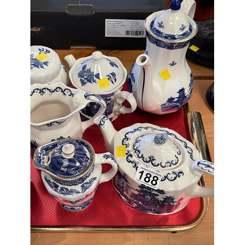 188 - Quantity ringtons blue/white tea pots/coffee pots ginger jar