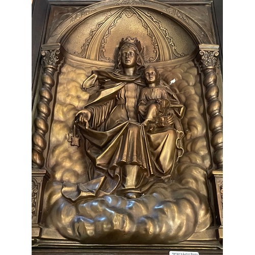 193 - Wood framed with brass inlaid of Madonna & child