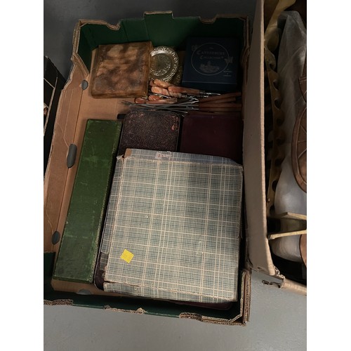 203 - 2 Boxes brass, wood, cutlery etc