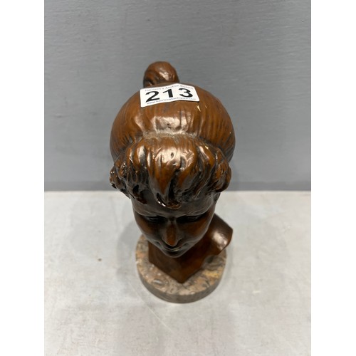 213 - Bronze style french lady bust on marble base impressed on back