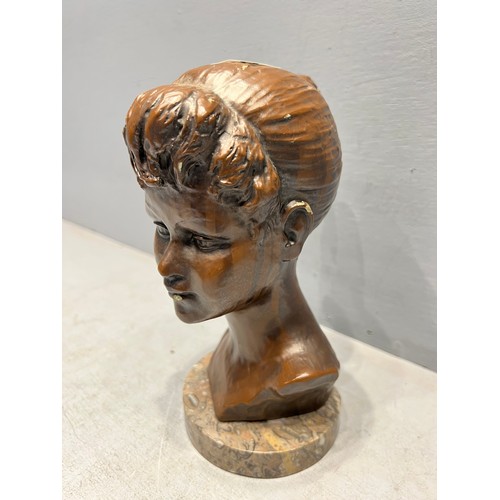 213 - Bronze style french lady bust on marble base impressed on back