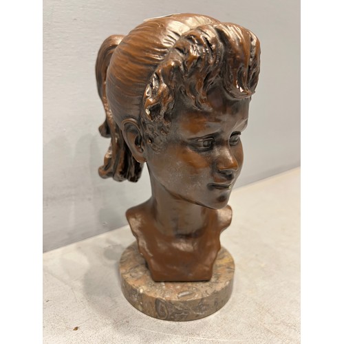 213 - Bronze style french lady bust on marble base impressed on back