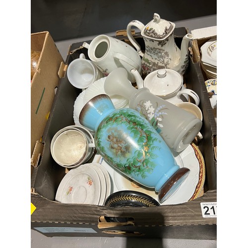 217 - 3 Boxs of pottery to include glass ware etc