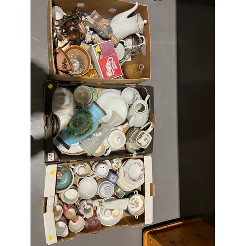 217 - 3 Boxs of pottery to include glass ware etc