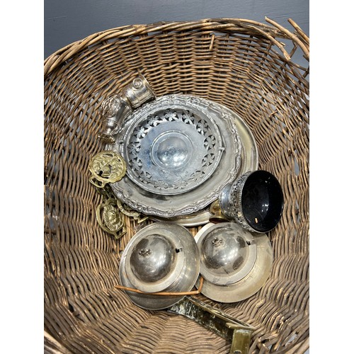 223 - Good basket of silver plate etc basket