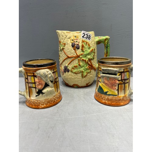 238 - 2 Lancaster Toby jugs + large vase