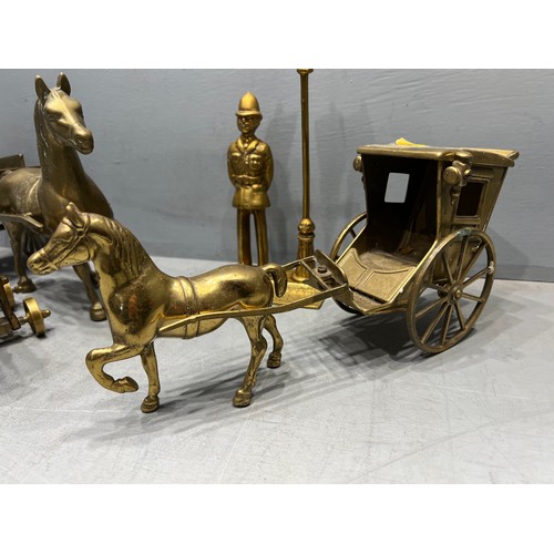 243 - Collection brass ware inc horse & carriage cannon